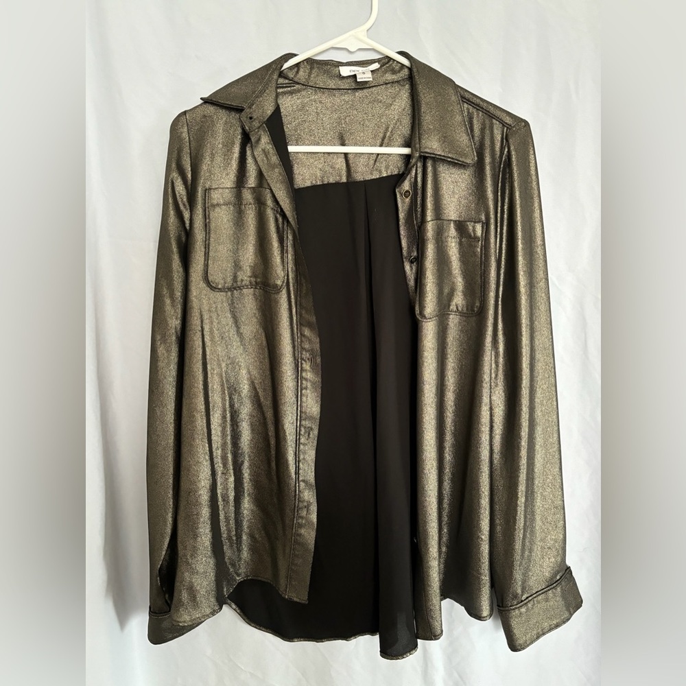 Per se gold shimmer button up, long sleeve, collared